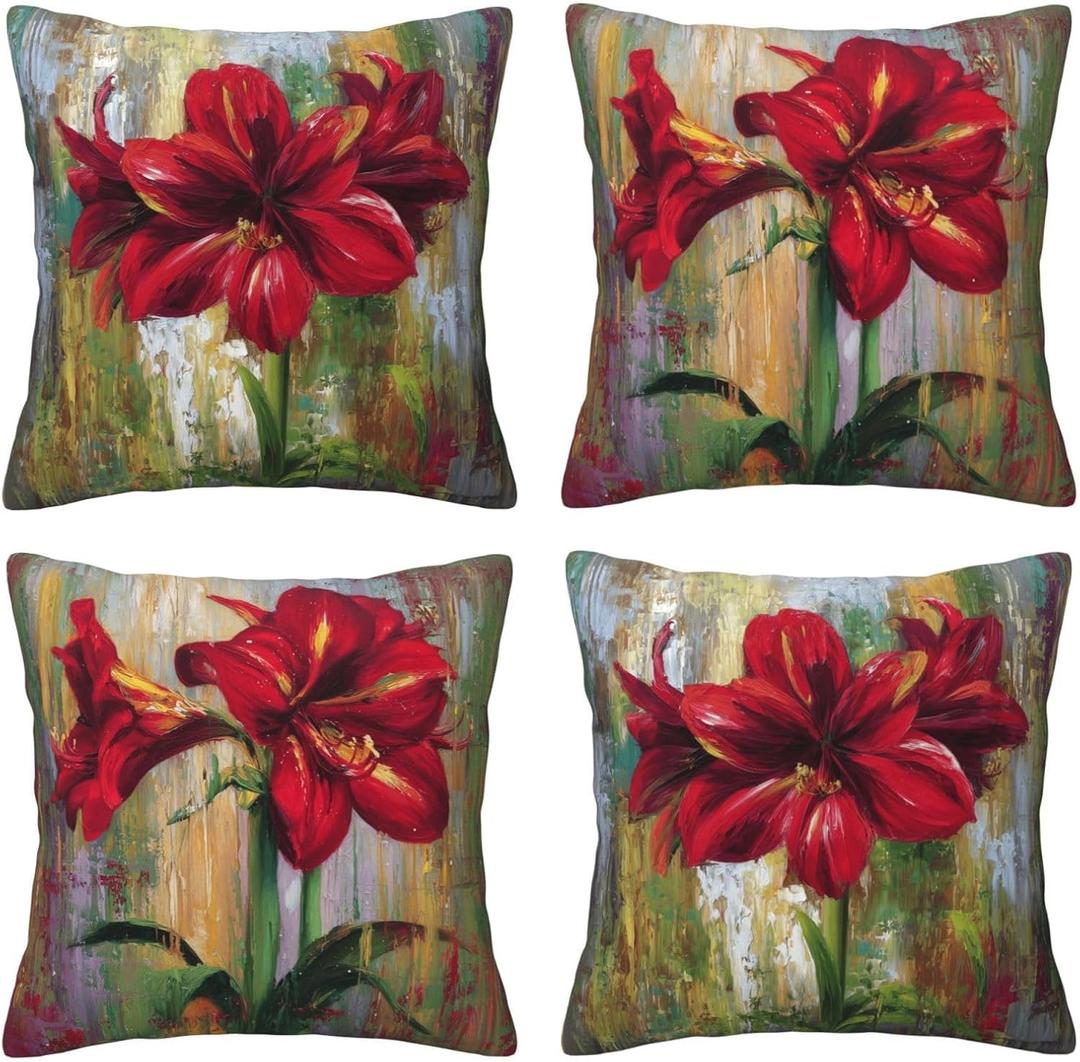 Flower Throw Pillow Covers Set of 4 Decorative Soft Double Sided Print Pillow Case Farmhouse Home Decor for Living Room Sofa Couch 18x18