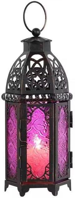 DECORKEY Christmas Lanterns Decorations Indoor & Outdoor, 11 Medium Size Vintage Metal Hanging & Tabletop Candle Holder Decor, Halloween Ramadan Decorations for Home Porch Patio (Purple)