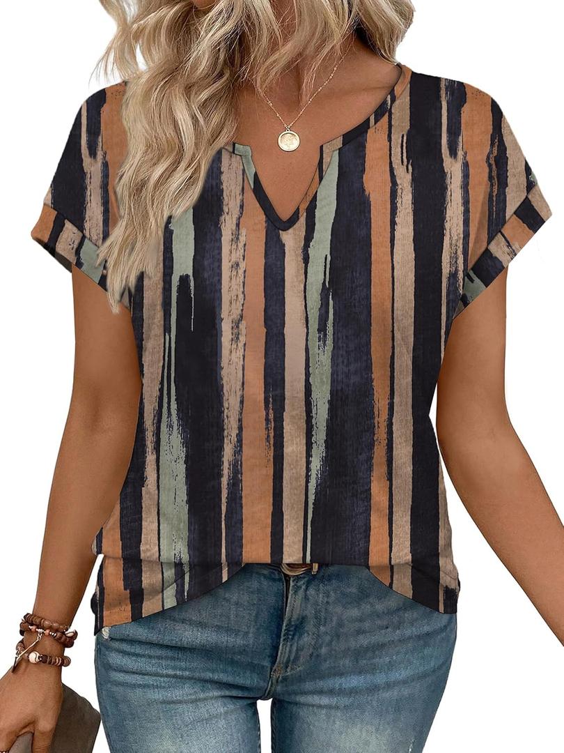 WIHOLL Womens Summer Tops 2026 Cap Short Sleeve Shirts V Neck Tshirts Spring Blouses Beach Vacation Clothes (X-Large)