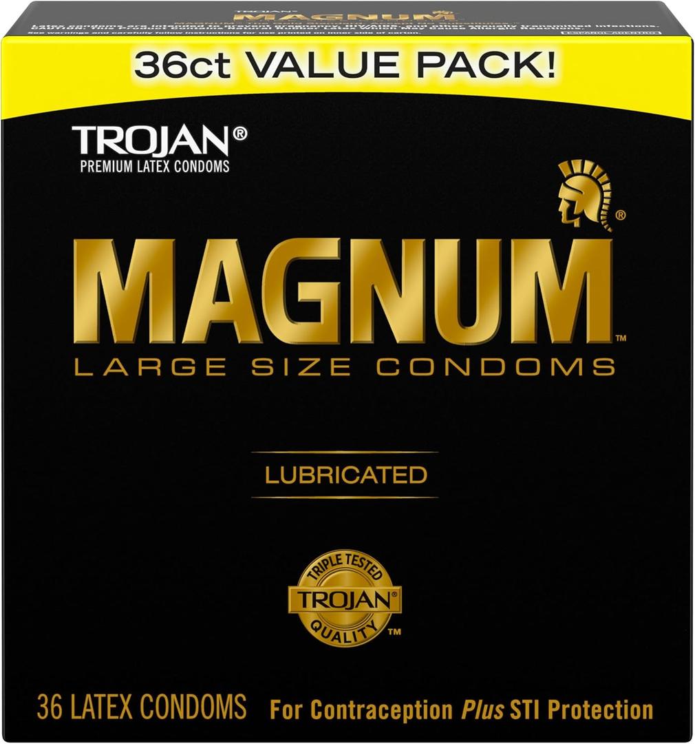 TROJAN Magnum Lubricated Large Condoms, Comfortable and Smooth Lubricated, Americas Number One Condom, 36 Count Pack