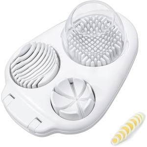 3-in-1 Egg Slicer for Hard Boiled Eggs- 3 Ways to Cut Eggs, Heavy Duty, Stainless Steel Dicer for Strawberry, Salads, Sandwiches Garnishes (White)