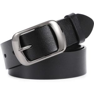 WHIPPY Women Leather Belts for Jeans Pants Fashion Dress Belt for Women with Solid Pin Buckle, Black, L