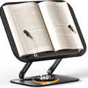 Book Stand for Reading, Adjustable Book Holder with 360 Rotating Bases, Foldable Designs, and Elastic Clips, Multifunctional Display Stand for Recipe, Cookbooks, Magazines, Tablets (Black)