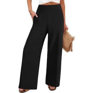 FireSwan Women's Wide Leg Work Pants High Elastic Waist Dress Palazzo Pants Trousers with Zipper Pockets