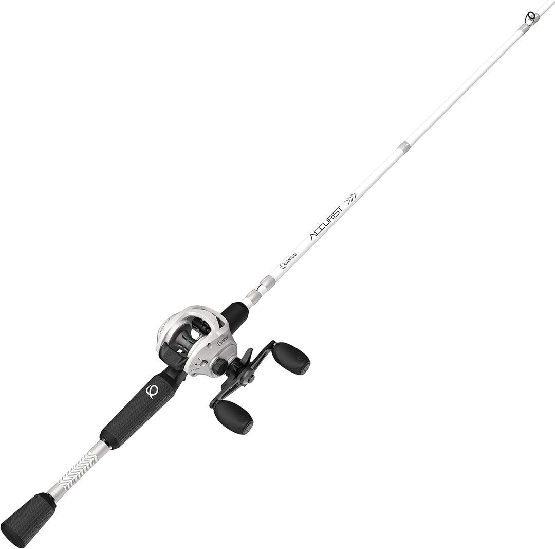 Quantum Accurist Baitcast Reel and Fishing Rod Combo, 7-Foot 1-Piece IM7 Graphite Fishing Pole with ComfortGrip Rod Handle, Size 100 Reel, Right-Hand Retrieve, Continuous Anti-Reverse Clutch, White