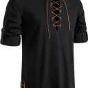 JEMITOP Men's Pure Cotton Retro Lace Up Shirts for Renaissance Pirate Medieval Viking (Black, XL)