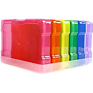 novelinks 6 Pack 4x6 Photo Storage Boxes  Multi-Colored Plastic Organizer Cases with Lids  Picture Storage Containers for Photos, Crafts, Cards & Scrapbooking