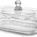 7 inch Glass Butter Dish with Lid, Clear Covered Butter Dish for Countertop, Elegant Butter Holder for Kitchen Dining Table Decor