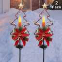 MAGGIFT 32 Inches Solar Christmas Decorations Outdoor LED Solar Powered Candle Xmas Pathway Lights, Metal Garden Stakes Lawn Yard Ornament, Set of 2