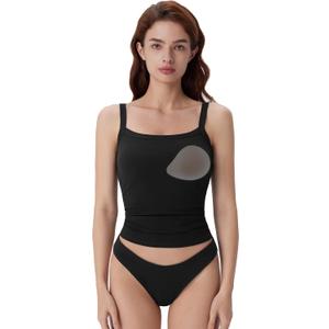 SUUKSESS Women Cotton Rib Padded Tank Tops Sleeveless Spaghetti Strap Square Neck Tops Summer Camisole Going Out Shirts (Black, S)
