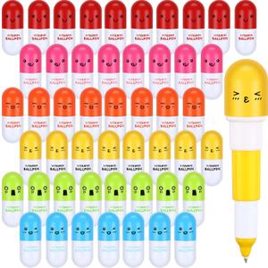 Lincia Pen Pills Bulk Pharmacy Gifts Ballpoint Pen Cute Cartoon Emotion Ball Novelty Face Retractable for Nurse Week School Doctor, 6 Colors(100 Pcs)