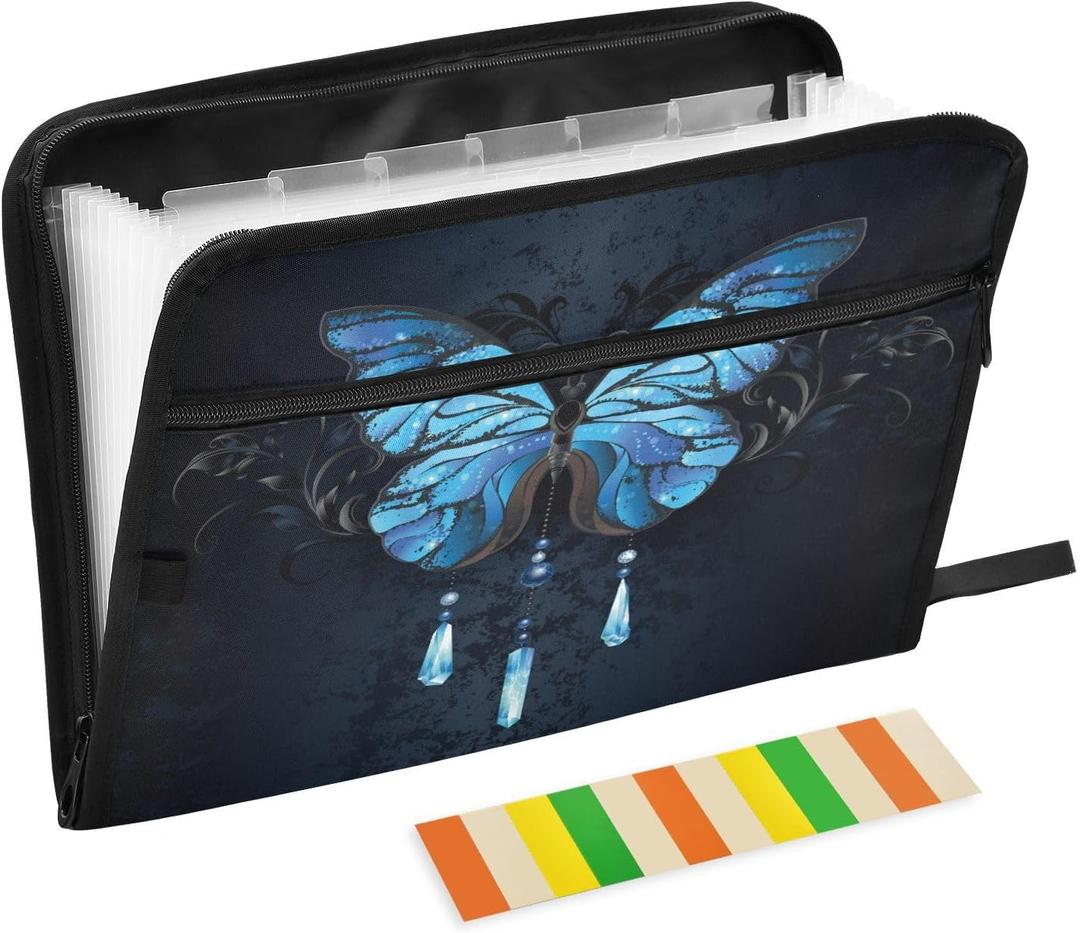 Expanding File Folder,13 Pocket Accordion File Folders Document Organizer Holder with Color Labels, Zipper Closure Waterproof for Letter A4 Size Paper,Document,Morpho Butterfly Blue Expanding File Folder,13 Pocket Accordion File Folders Document Organizer Holder with Color Labels, Zipper Closure Waterproof for Letter A4 Size Paper,Document,Morpho Butterfly Blue