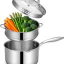 Tri-Ply Stainless Steel Sauce Pan with Steamer Basket & Strainer Glass LidMulti-Function Pot 3.5 QT- Modern Sleek DesignSafe,Chemical-Free& Stylish CookwareUpgrade Your Kitchen with Healthy Cooking