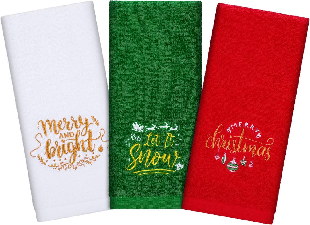 3 Pcs Christmas Hand Towels Set for Bathroom 100% Cotton Soft Absorbent Decor for Holiday Kitchen, 13.7 x 29.5''