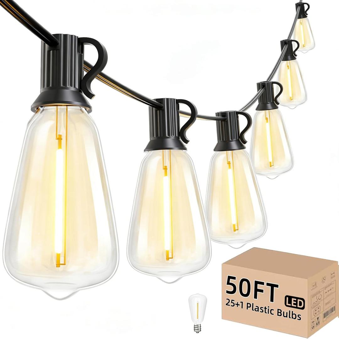 Svater 50 FT Outdoor String Lights, Patio Light with 25+1 ST38 Edison Bulbs