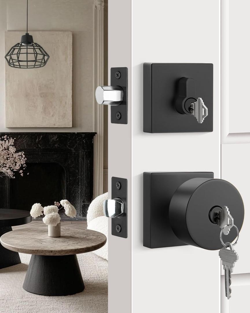 Goldenwarm Black Exterior Door Knob with Deadbolt, Heavy Duty Front Door Knob and Deadbolt Set, Zinc-Alloy Keyed Alike Exterior Door Lock Set - Single Cylinder (1 Pack)