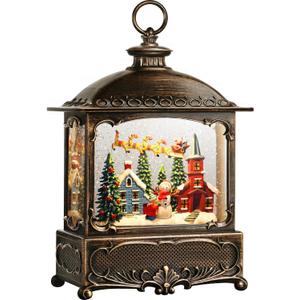 Christmas Snow Globe Lantern Christmas Decorations Gifts Snowman Santa Claus Church Village Scene Musical Glitter Snowfall USB/Battery Timer 12 inch