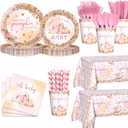 194 pcs Pumpkin Baby Shower Decorations Fall Pumpkin Party Plates for Girls A Sweet Little Pumpkin is On the Way Autumn Baby Shower Paper Plates Napkins Disposable Dinnerware Serves 24 Guests (Pink)