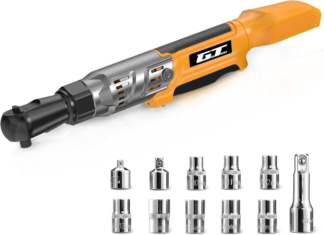3/8" Cordless Ratchet Wrench, Compatible with DEWALT 20V MAX Battery, 74Ft-Lbs Power Electric Ratchet Tool Kit, 1/2" & 1/4" Adapters, 3" Extension Bar (Tool Only)