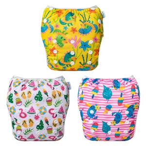 Babygoal Baby Girl Swim Diapers 3 Pack Large, Reusable Adjustable Washable for Swimming Lessons-Bird,Snake,Dinosaur