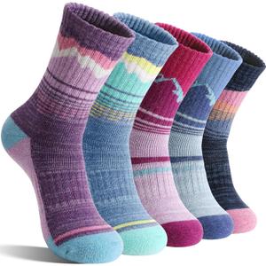 Sandsuced Merino Wool Hiking Warm Socks Thermal Winter Cozy Crew with Cushioned Sole & Moisture Wicking 5 Pairs for Women (Blue, M)