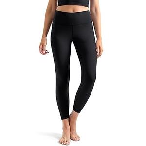 YUNOGA Women's Ribbed High Waisted Tummy Control Leggings Buttery 25" Inseam Workout Yoga Pants, L, Black