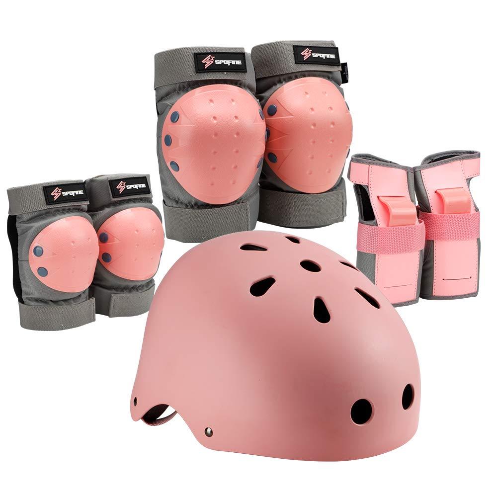 Kids Bike Helmet, Toddler Helmet for Youth Adult, Knee Pad Elbow Pad Wrist Guard Protective Gear Set for Skateboard, Bike, Skating, Cycling (Medium (8-14 years), Pink)
