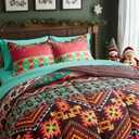Flysheep Boho Bed in a Bag 7 Pieces King Size, Colorful Bohemian Tribal Comforter Set with Teal Sheet Set for All Season(1 Comforter, 1 Flat Sheet, 1 Fitted Sheet, 2 Pillow Shams, 2 Pillowcases)