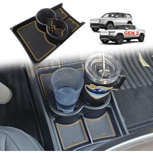 BestEvMod Gen 2 Lower Center Console Organizer Tray Compatible with Rivian R1T R1S 2026 2025 Gen 2 Fit 32oz Bottle Interior Accessories ABS Material with PVC Trim Floor Console Storage (Yellow)