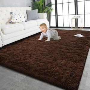 TWINNIS Super Soft Shaggy Rugs Fluffy Carpets, 4x5.9 Feet, Indoor Modern Plush Area Rugs for Living Room Bedroom Kids Room Nursery Home Decor, Upgrade Anti-Skid Rectangular Fuzzy Rug, Brown