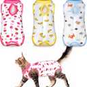 Nuanchu 3 Pieces Cat Recovery Suit Kitten Recovery Suit E-Collar Alternative for Cats and Dogs Abdominal Skin Anti Licking Pajama Clothes Sets(Large,Strawberry Style,Colorful)