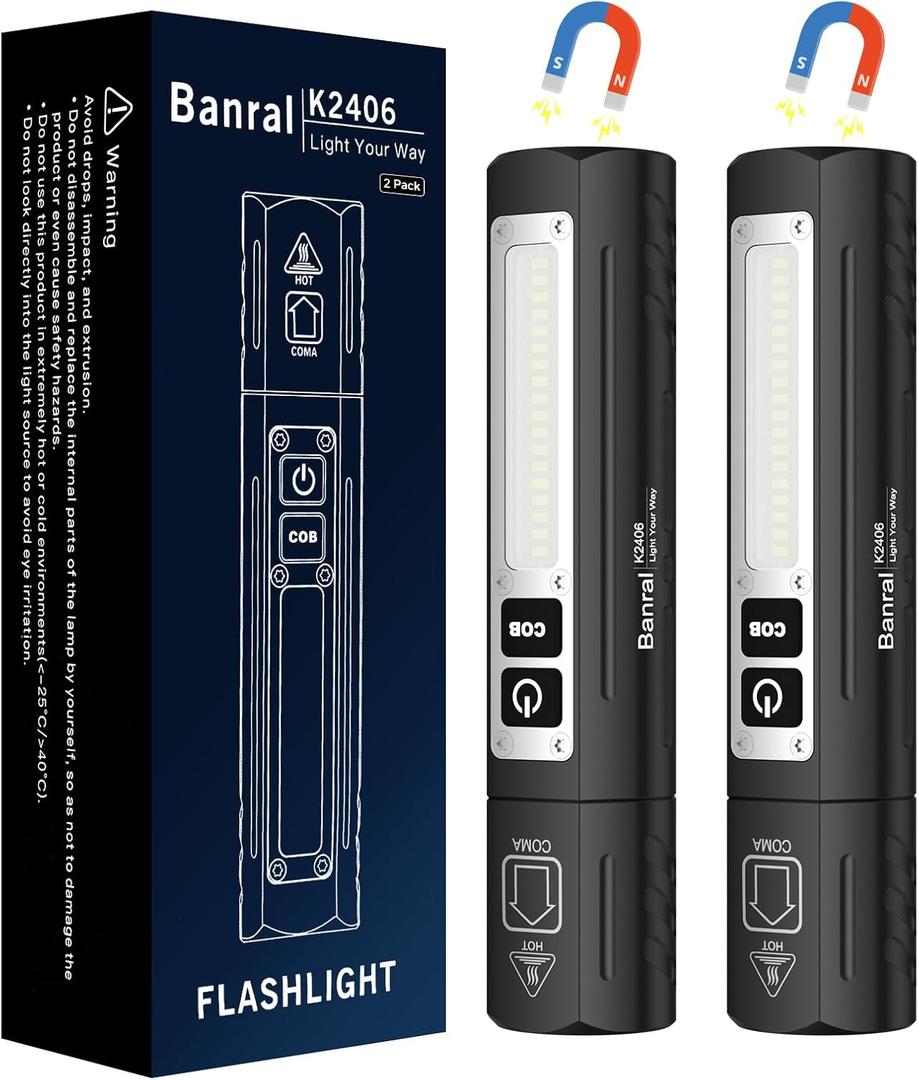 Banral Rechargeable Magnetic Small Flashlights High Lumens - Super Bright Powerful LED Tactical USB C Flashlight, 8 Modes, Dual Button Waterproof Pocket Flash Light for Emergency, Car (2, Black) Banral Rechargeable Magnetic Small Flashlights High Lumens - Super Bright Powerful LED Tactical USB C Flashlight, 8 Modes, Dual Button Waterproof Pocket Flash Light for Emergency, Car (2, Black)