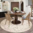 6x6 Washable Neutral Round Rug Beige Vintage Living Room Bedroom Circle Rug Non-Slip Soft Low Pile Farmhouse Indoor Carpet for Kitchen Dining Room Office, Beige 