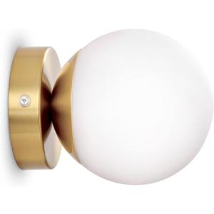 Battery Operated Rechargeable Wall Sconce Single, Brushed Gold Opal Glass Globe Wall Lamp, Wireless Touch & Remote Control, Dimmable 3 CCT + 12 RGB Colors for Bedroom Living Room Hallway