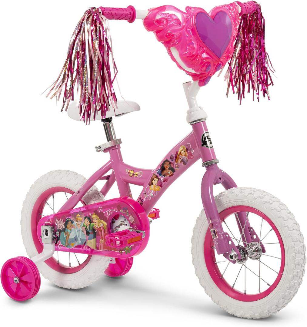 Huffy Disney Princess 16" Girls' Bike, Ideal for Ages 4-6 Years Old, Removable Training Wheels, Disney Princess Design, Sturdy and Durable, Heart Shaped Basket, Shimmering Streamers, Adjustable Comfort