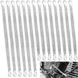 14pcs Ground Straps, 10/12 inch Engine Universal Automotive Ground Strap Kit Braided Copper Ground Straps Automotive Ground Strap Wire Ground Strap Connectors for Most Cars (Silver)