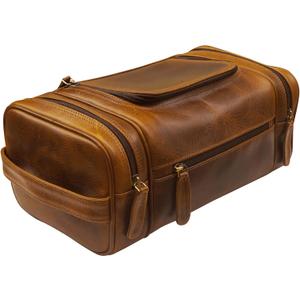 ELIZO Genuine Leather Toiletry Bag for Men Mens Toiletry Bags for Traveling Waterproof Hanging Leather Dopp Kit w/Hook Extra largeToiletry Bag Travel Organizer for Toiletries (Antique)