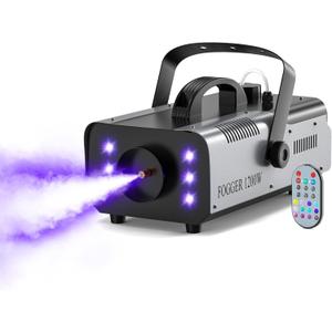 1200W Fog Machine Outdoor Indoor, 6000CFM Smoke Machine with LED Lights, Fog Machine Halloween with Wireless Remote & Auto, Fogger Machine for Wedding Party Stage Events
