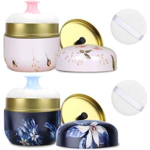 SHIMIDO Body Powder Puff and Container, 3.15" Portable Empty Body Powder Container for Baby Women's Loose Dusting Powder, Powder Case Box with Lids for Bath, Travel and Home Use (Old time&Dark Night)