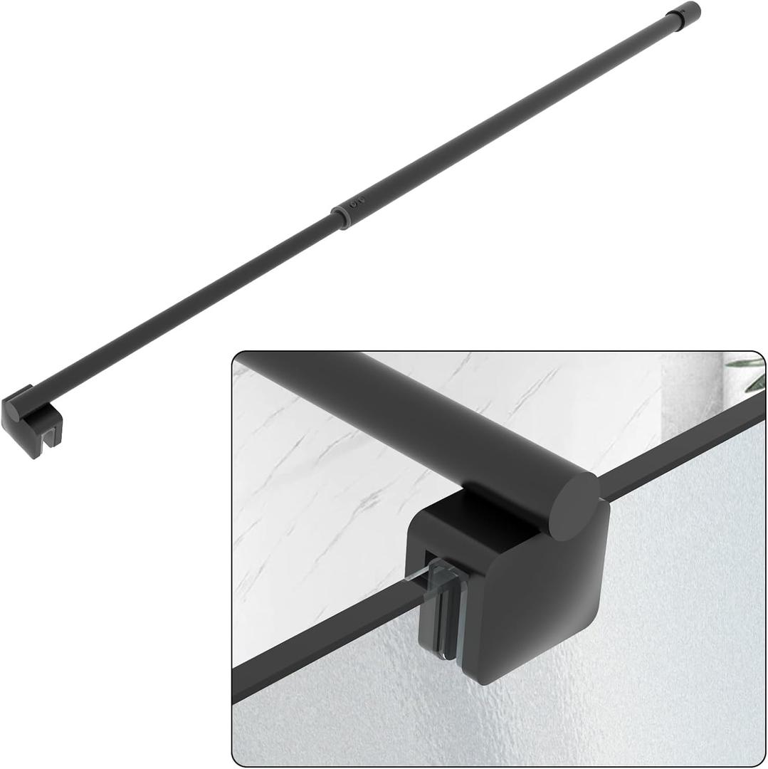 Shower Door Support Bar, 27.5'' to 47.2'' Telescopic Stainless Steel Wall-to-Glass Support Bar for 1/4"(6mm) to 3/8"(10mm) Thick Glass, Fixed Panel Support Rod, Matte Black