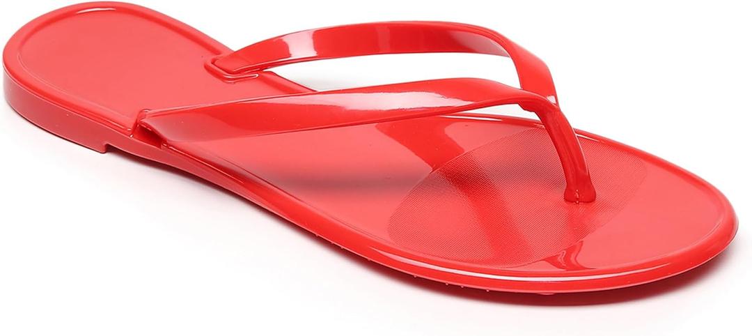 Women Flip Flops Jelly Shoes Thong Sandals Flat Slides Clear Jellies Pool Slippers Bathroom Summer Beach Size 8 Ladies Non Slip Dress Comfortable Quick Drying Soft (Red)