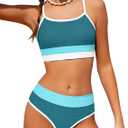 Girls Bathing Suit Color-Block Adjustable Straps Bikini Sets Girls Two Piece Swimsuits with Chest Pad Swimwear, Size 13-14Y