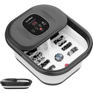 Foot Spa Bath Massager with Heat, Collapsible Foot Massager Spa Soaking Tub with Bubbles, Red Light, Pumice Stone, and Shiatsu Massage Rollers, Pedicure Foot Spa for Relaxation, Gifts (Black)