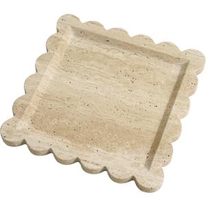 Natural 100% Travertine Vanity Tray Luxury Scalloped Marble Tray, Italian Travertine Tray for Home Decor Bathroom Kitchen Candle Key (Square-9.8 * 9.8-Beige Travertine)