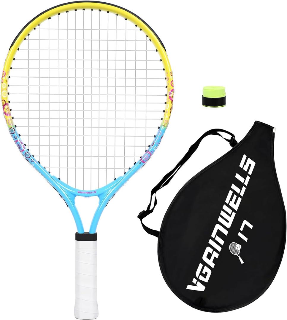 17" Kids Tennis Racket, Lightweight and Durable, Including 1 Toddler Tennis Racket and 1 Replacement Grip Tapes (Yellow Blue)