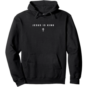 Jesus Is King Cross Christian Minimalist Religious Christ Pullover Hoodie, Grey, Size M