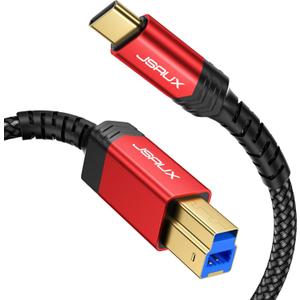 JSAUX USB 3.0 Cable B Male to USB-C, 6.6ft USB 3 Type B Cord Nylon Briaded Compatible with Docking Station, External Hard Drivers, Scanner and More