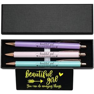 WHLBHG Beautiful Girl You Can Do Amazing Things Retractable Ballpoint Pen 3pcs Set,1mm Medium Black Ink for School Office Friends Religious sister Gift (Pen-beautiful girl)
