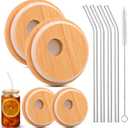 4 Pack Bamboo Lids For Glass Cups,Cymuber Reusable Wooden Lids for Glass Cups,Fit for 2.36 inch/60mm Internal Diameter Airtight Regular Mouth with Canning Lids for Drinking jars, Beer Glasses,Soda Can
