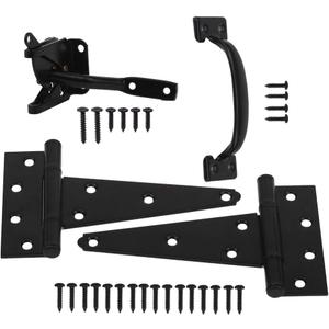 HOME MASTER HARDWARE Wood Gate Hardware Set- Heavy Duty 6" Gate Tee Hinge,Pull Set Gate Hardware Kit with Screws for Outdoor Fence Swing Gate Black Finish